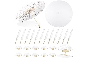 12 Pcs Wedding Parasol Umbrella and Hand Fan for Outdoor Decor