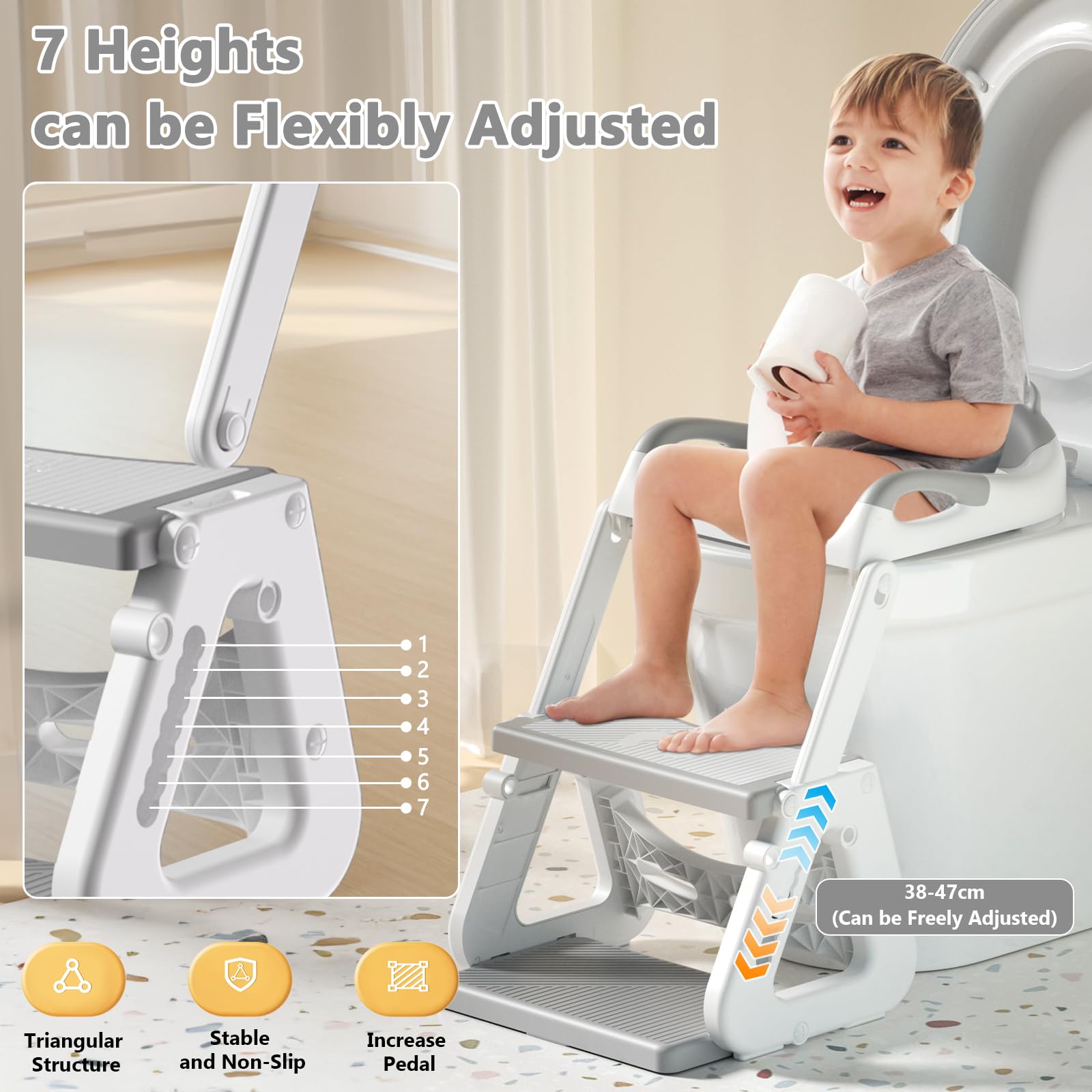 Riduttore WC Bambini,Scaletta WC per Bambini,Riduttore WC Bambini con Scaletta,Riduttore Water Bambini con PVC Morbida Seduta Imbottita,PieghevoleAdatto per Tazze WC a V, U Oppure O