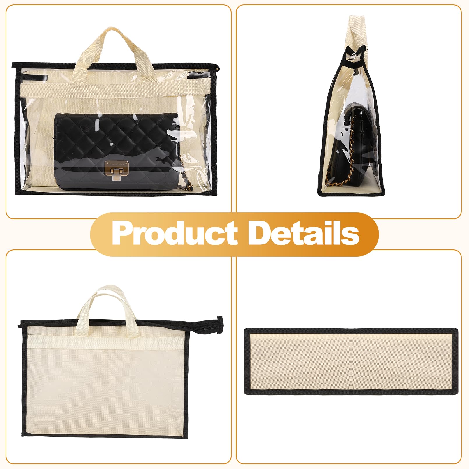 Paquete de 5 bolsas de polvo para bolsos, bolsas de polvo con cremallera y asa, bolsa de almacenamiento transparente antipolvo para colgar en el armario (grande)