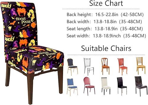 Miniatura 3 de Whaline 4 fundas para sillas de Halloween con temática de bruja Hocus Pocus, fundas protectoras extraíbles y elásticas para sillas de comedor,
