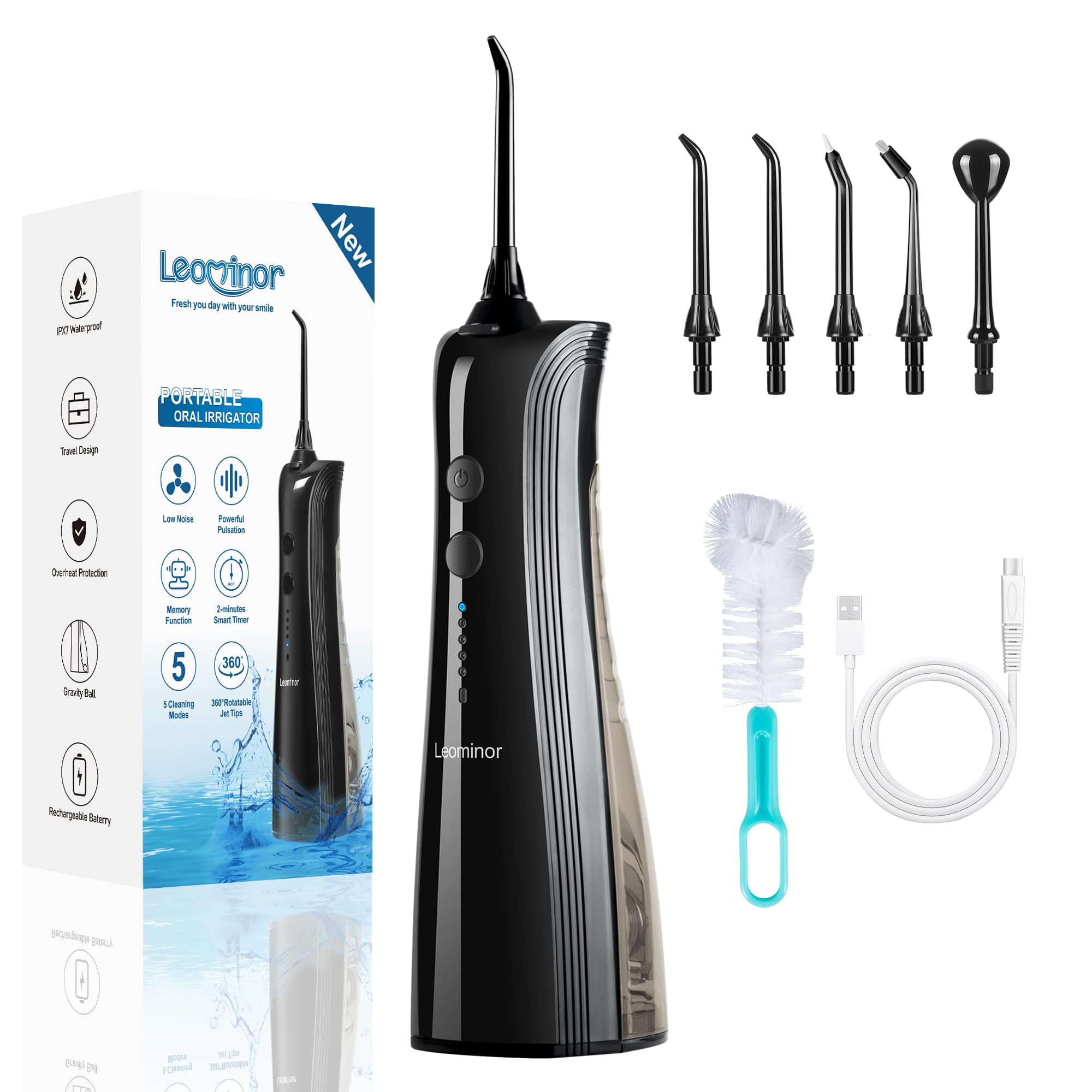 Leominor Hilo dental de agua Upgrade A6 (negro)