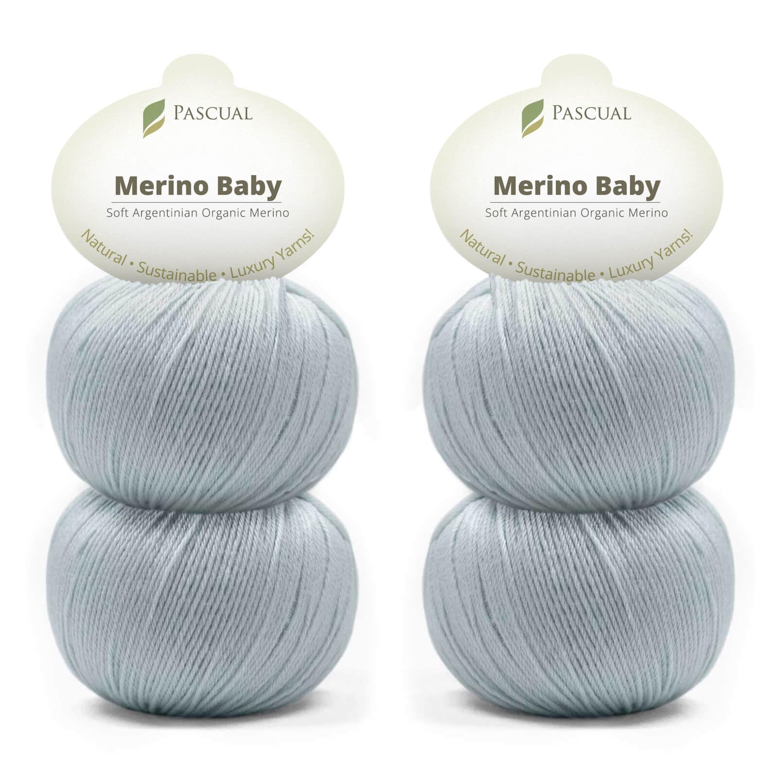 PASCUALI Merino Baby|Strickwolle aus 100% Schurwolle aus Merino, Merinowolle zum Stricken und Häkeln, SET: 4 Knäuel - 200 g, Farbe: Silber 300