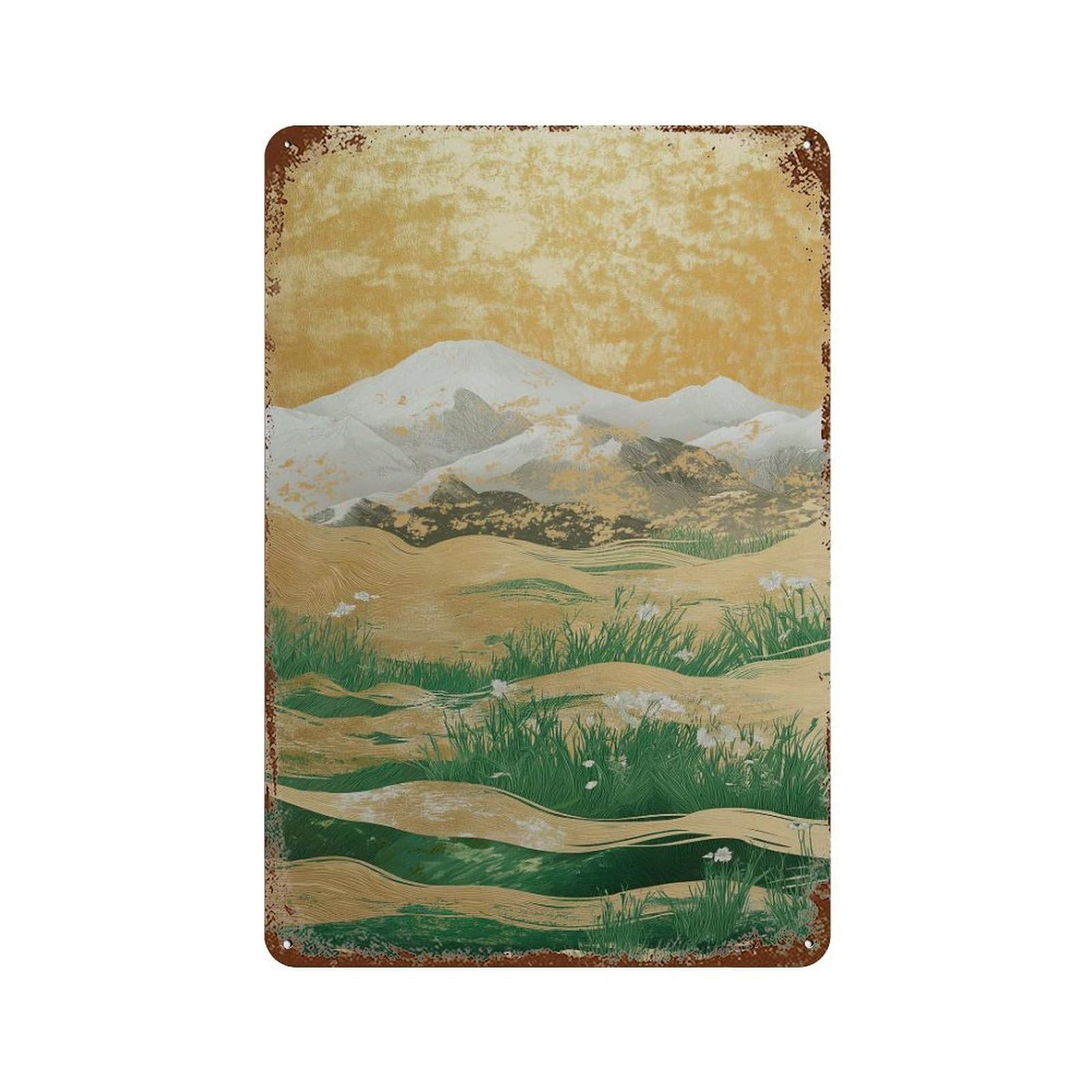 xiaoxiaoshen Golden Meadow Landscape Japanese Nature Elegant Mountain Wall Decor Art Metal Tin Poster Modern Home Decor Art Home Bar Shop Decorations Vintage Sign 30x20cm