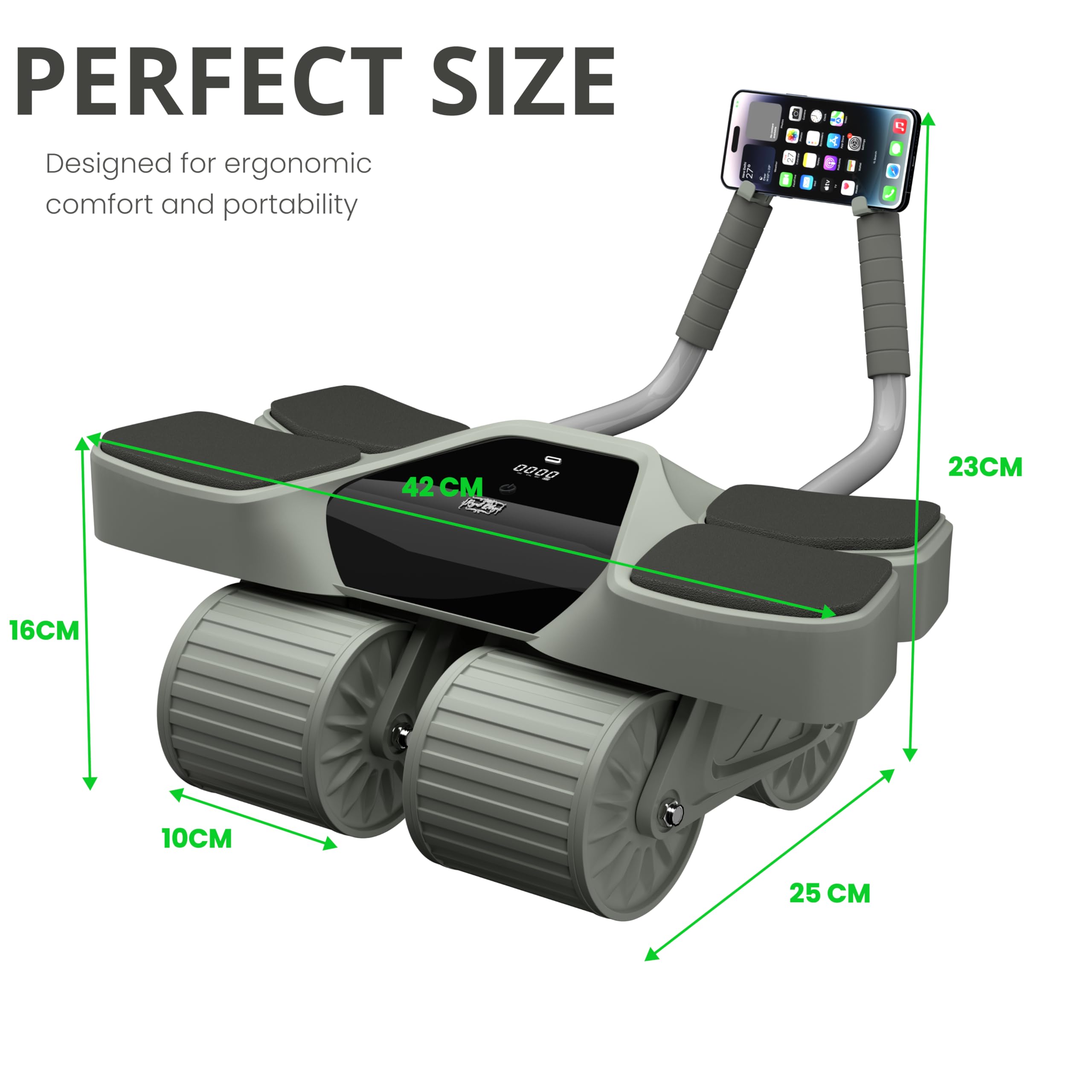Equipo de gimnasio en casa - Rodillo muscular de 4 ruedas con pantalla LCD, 5 bandas de resistencia, correas de tobillo, anclaje de puerta, asas, bolsa de viaje - Cómodo soporte de codo con asas
