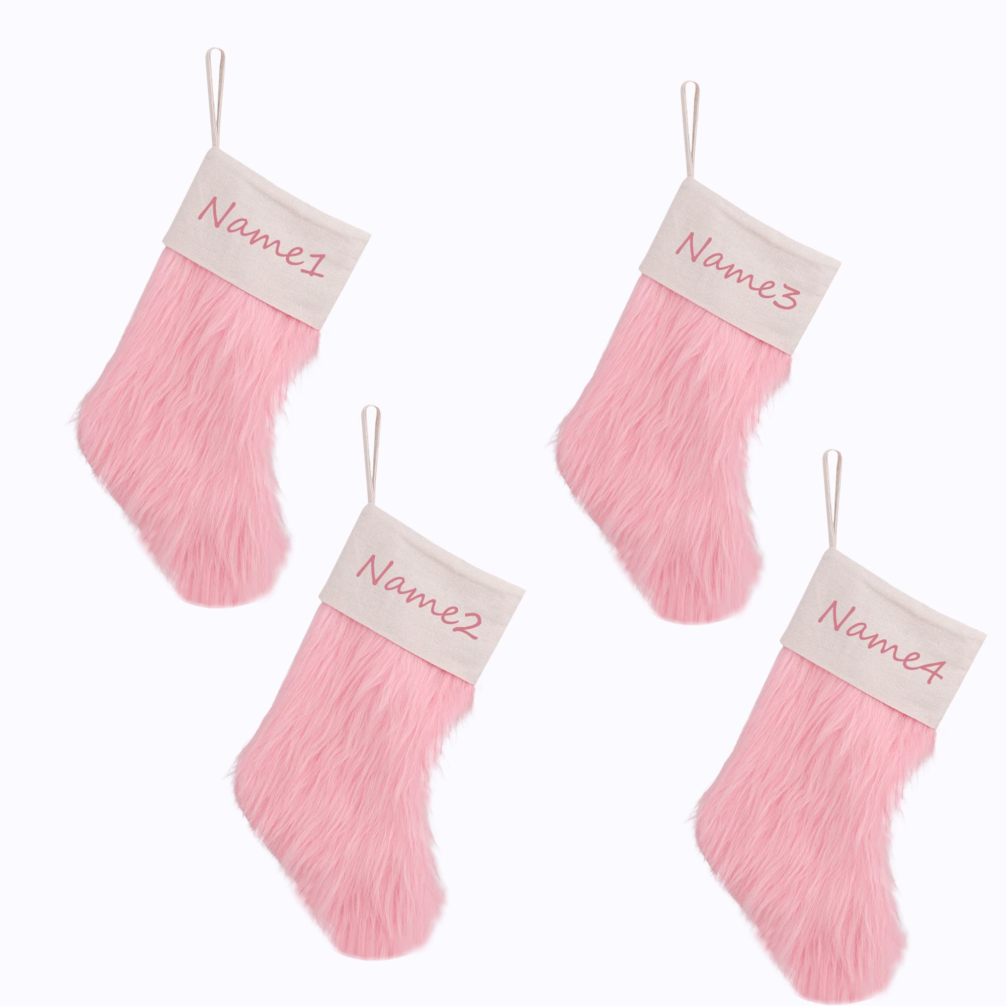 Calza Natalizia in Finta Pelliccia Rosa con Nome Personalizzato Decorazioni Natalizie Calzini da Appendere Ornamenti Camino Decorazioni Ornamenti