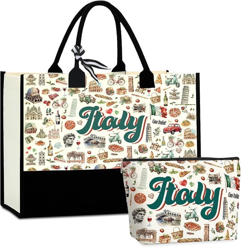 CHQIUCR Bolsa tote de lona com necessaire estampada Seattle Italy Chicago New York Las Vegas Paris