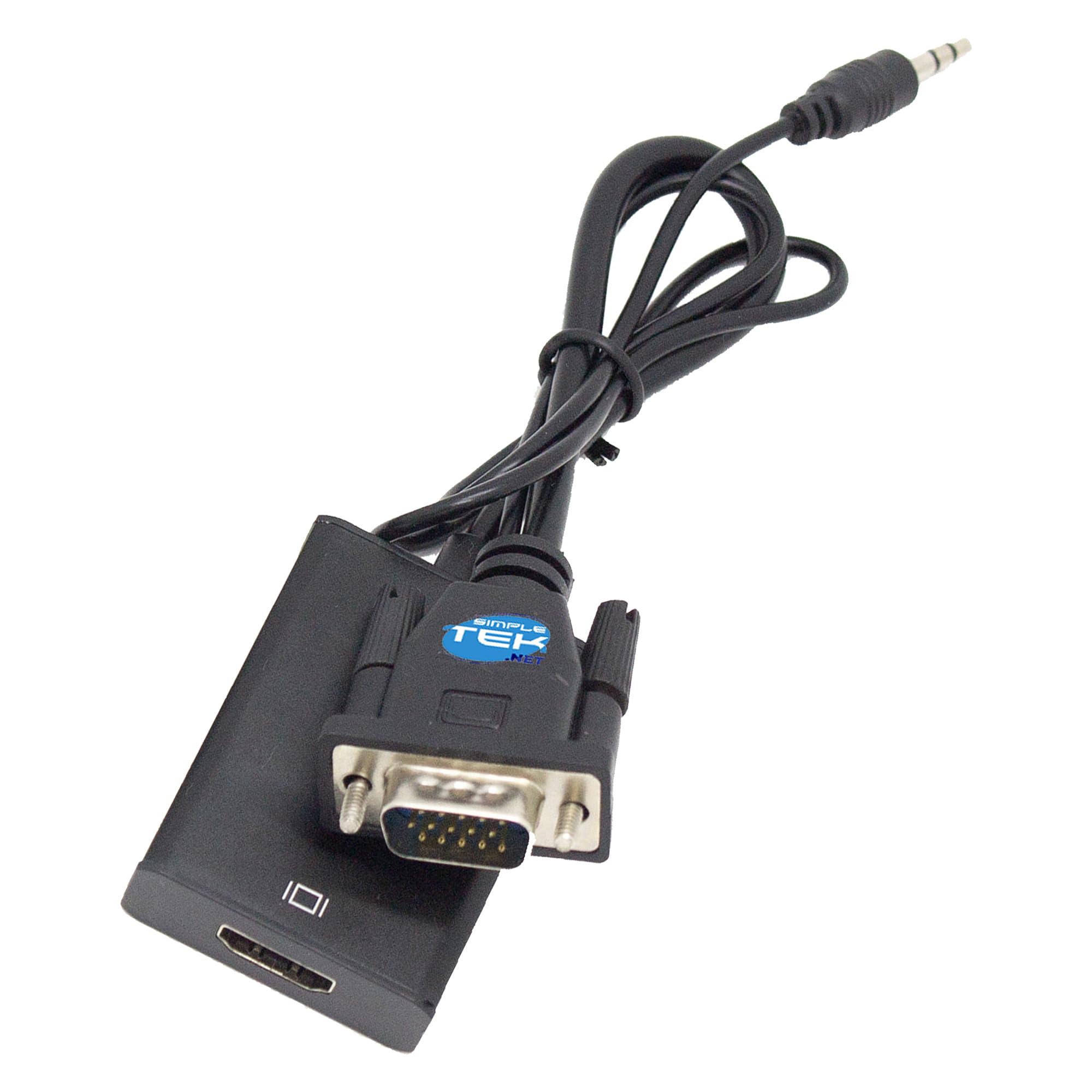 SIMPLETEK - Adattatore Audio/Video da VGA maschio a HDMI femmina, jack audio 3,5mm, alimentazione con cavo USB incluso