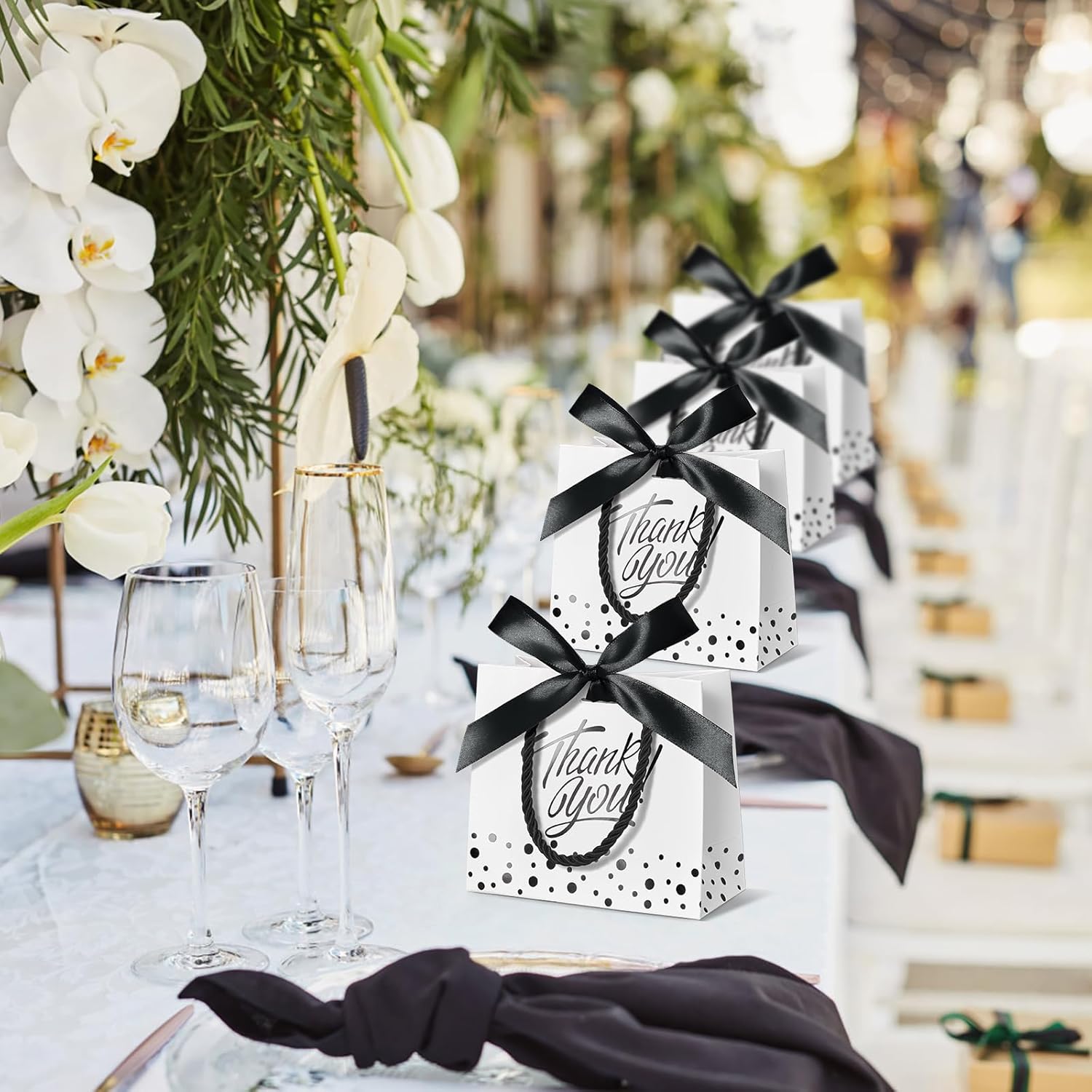 EQOREIIN Small Thank You Gift Bags 50pcs 5.5x2.5x4.7 Inches Mini Gift Bags with Handles Bow Ribbon Tiny Paper Bag for Party Favor, Mother's Day,Valentine's Day, Wedding, Baby Shower (Purple) - Image 5