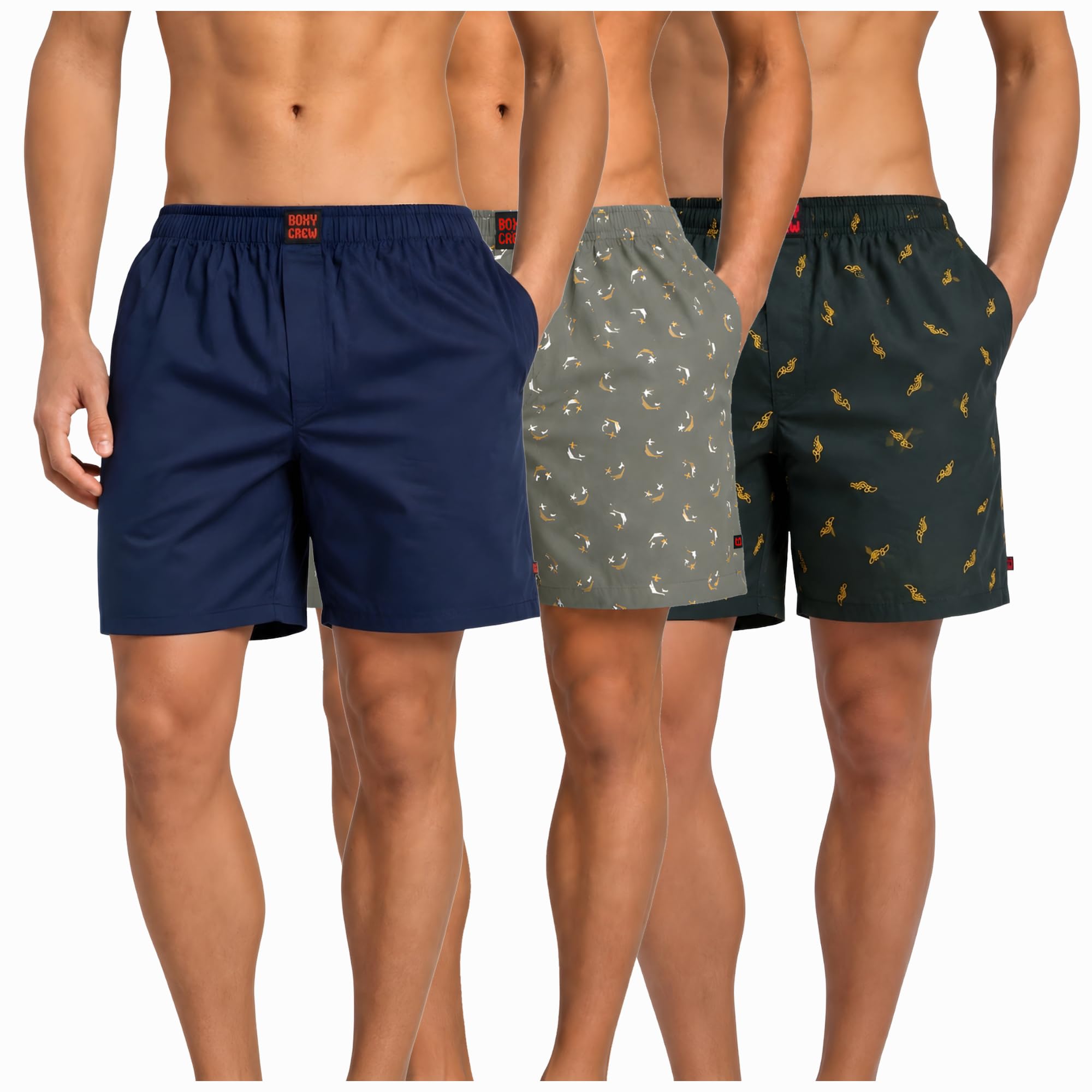 Men's 100% Cotton Boxer Shorts Pack of 3, Navy Blue, Green & Dark Teal | Woven Boxers with Side Pockets, No-Marks Elastic Waistband, Breathable Relaxed Fit | Style 002-008-010-image-49