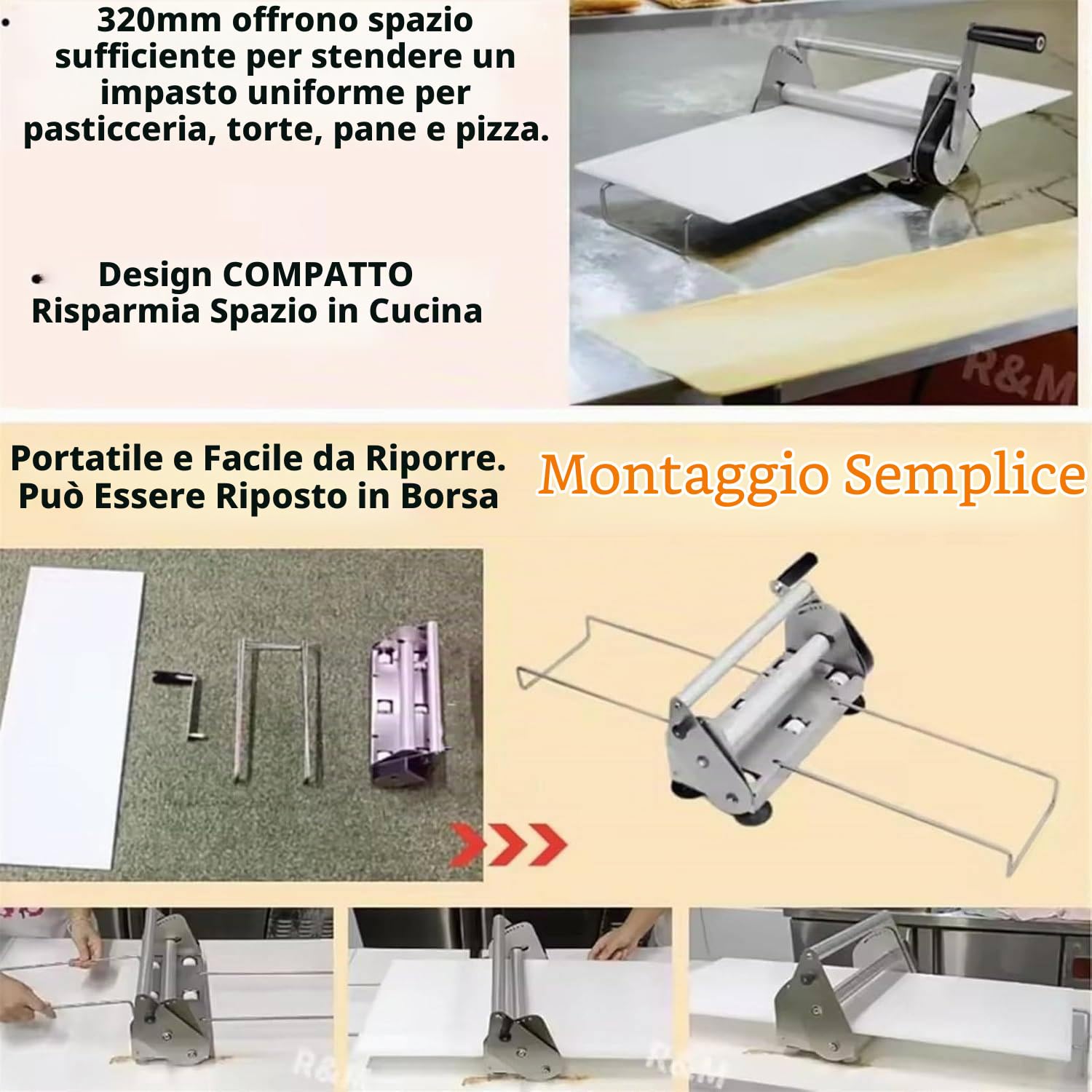 Srotolatrice Pieghevole per Pasta,Rullo Manuale per Impasto,Sfogliatrice Pasticceria,per Pizza Perfetta,Croissant, Pasticceria,Fondente,Design Compatto Tavolo 300