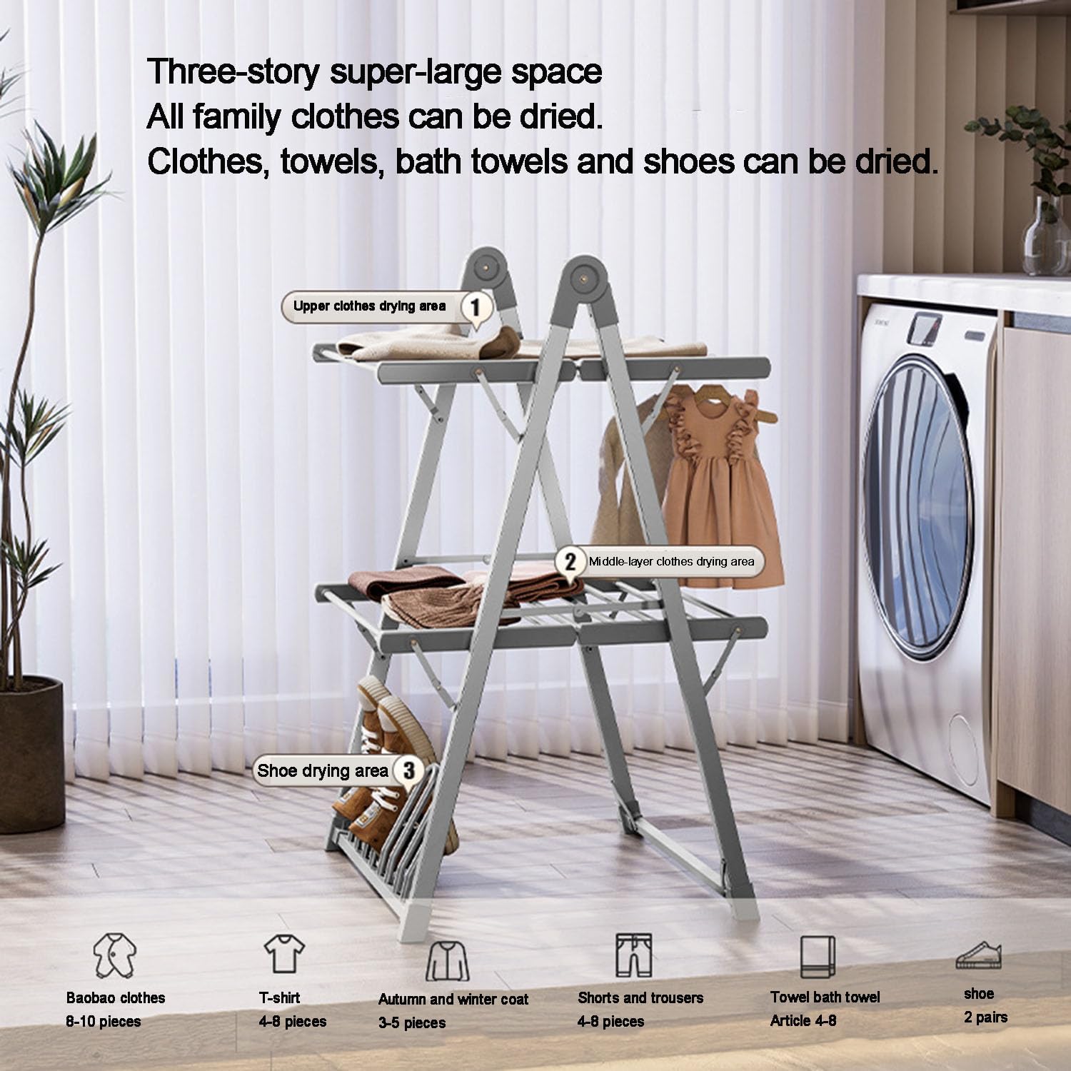 Heated Clothes Drying Rack Heated Electric Clothes Dryer2 TierFoldable DryingRack, Aluminium Drying Rack, Energy Efficient, Garment Dryer for Indoor,Shoesdryingrack