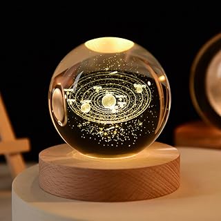 3D Solar System Crystal Ball, 2.4inch Decorative Quartz Glass Ball, Universe Laser Engraved Model Astronomy Sphere, Paperweight Crystal Display Sculpture Home Decor Crafts for Kids Friends