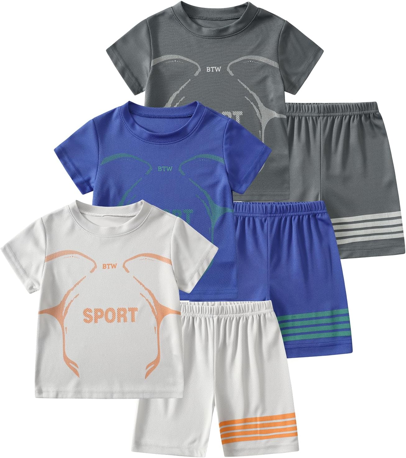 - Boys' Active Shorts Set 6 Pieces T-Shirt and Quick Drying Shorts Summer Activewear Sets 4-12Y