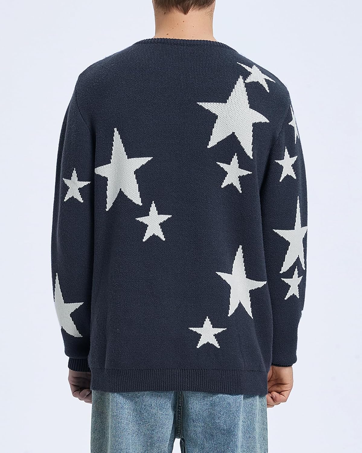 Men's Oversized Sweater Star Graphic Casual Chunky Knitted Unisex Crewneck Long Sleeve Jumper Pullover - Image 4