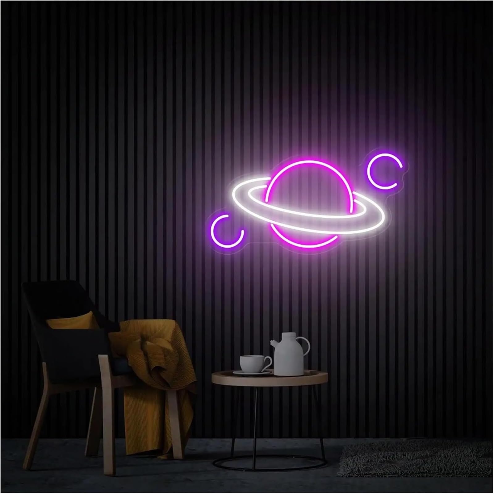 Luce al neon Lampada per atmosfera rilassante, insegna al neon Planet per Saturn, pianeta per luce spaziale per cameretta dei bambini(E)