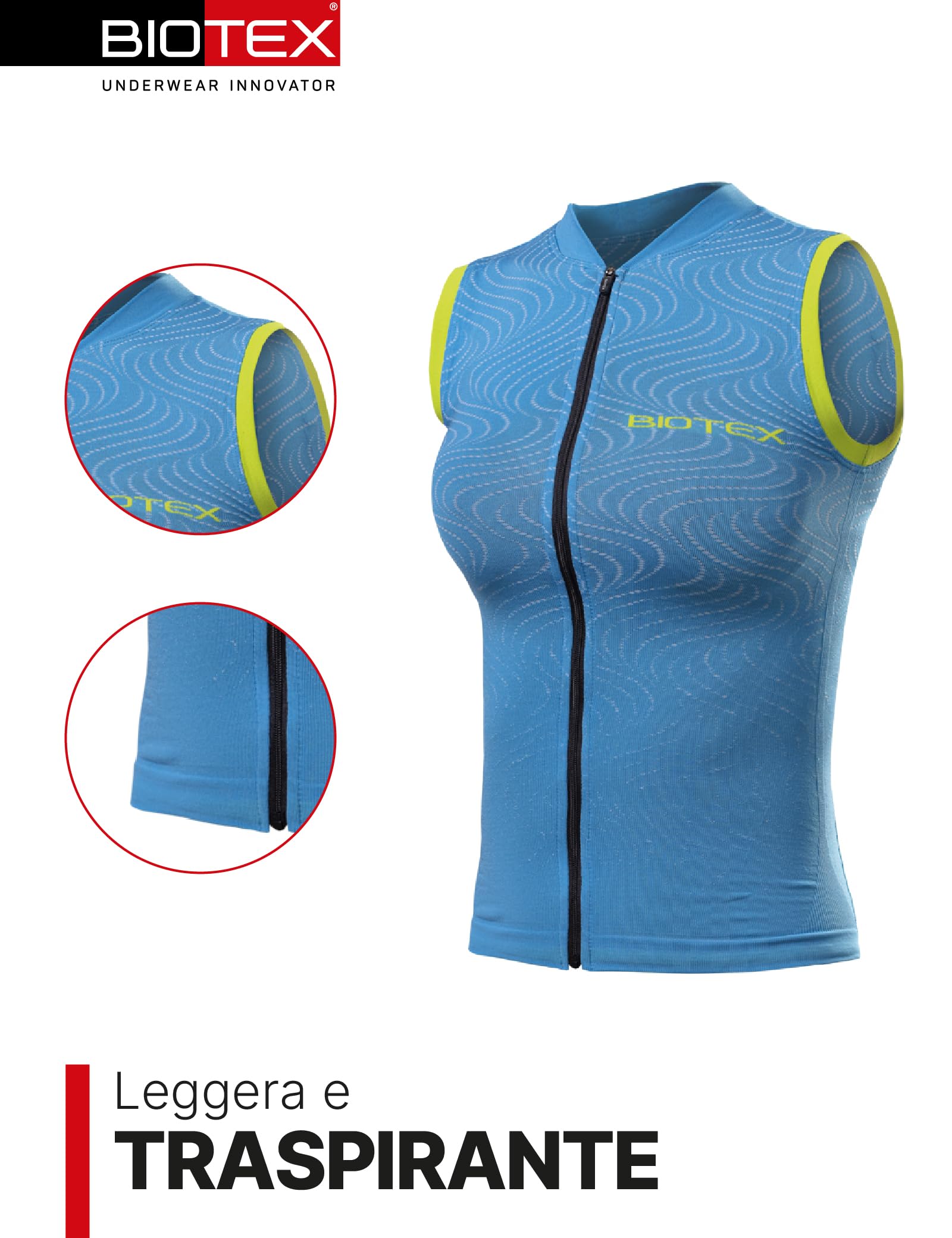 BIOTEX Smanicato Soffio per Donna, Morbido e Leggero con Tasche Posteriori, Ideale per Ciclismo e Corsa