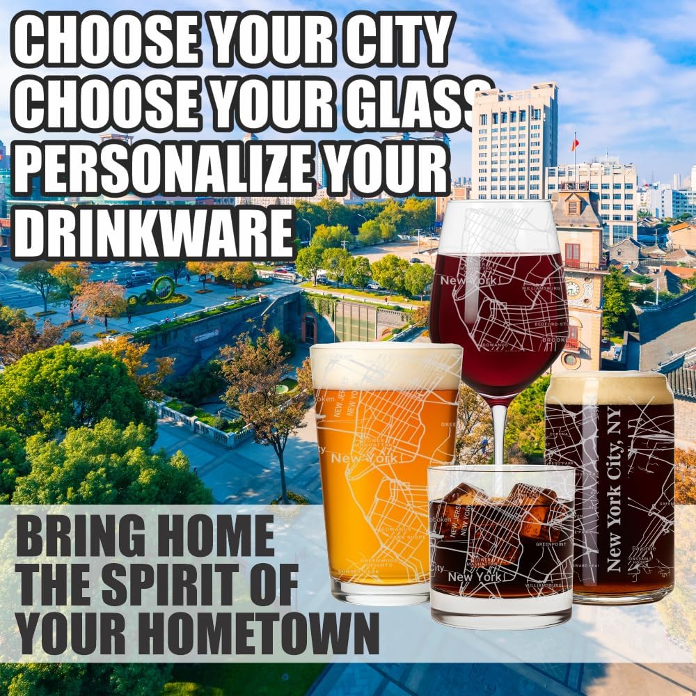 Blue Ridge Mountain Gifts - New York City Souvenir - New York Glassware Gift, Etched City Map, Laser Engraved and Dishwasher Safe