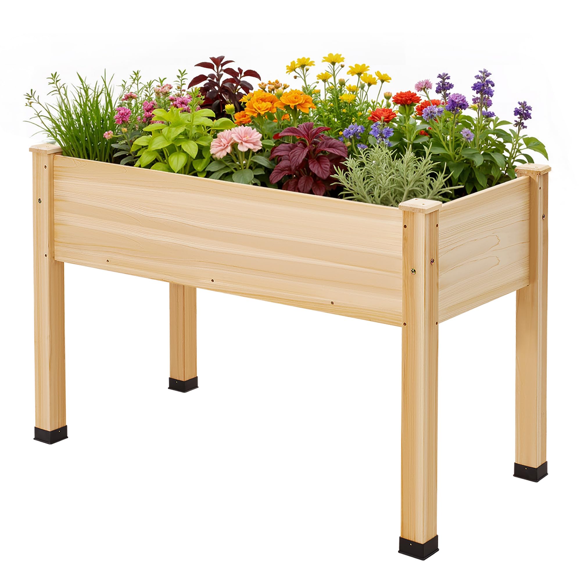 LUXOAK 122x61x77 cm Tannenholz Hochbeet mit Beinen, 110L, Hellholz | Effiziente Drainage, Schutzfolie, Robuste Holzkonstruktion, Komfortable Höhe, Für Balkon & Terrasse