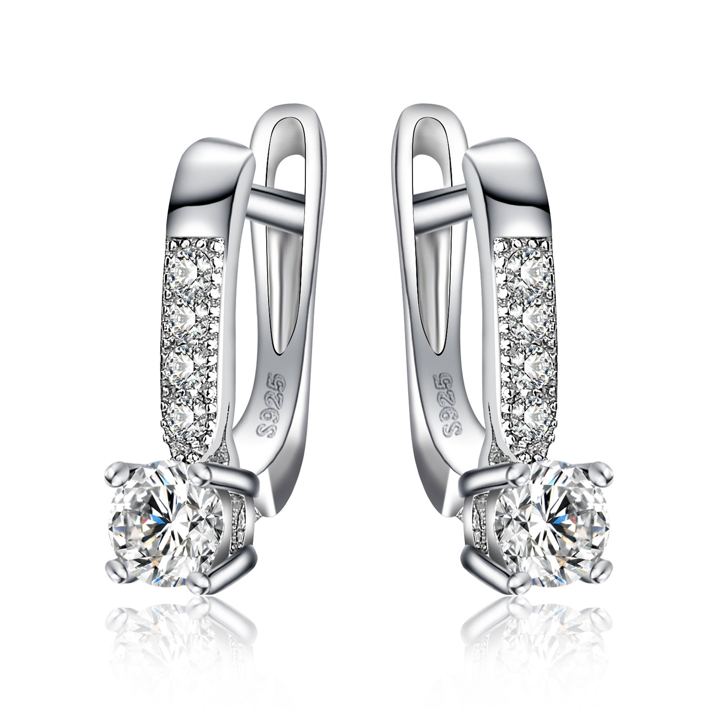 JewelryPalace Pendientes Aro Mujer Plata Oro 14k Oro Rosa, Solitario Pendientes Clip de Perforacion Diamante Simulado, Pendientes Pequeños Mujer Elegantes Piedra, Pendientes Niña Conjunto Joyas Mujer