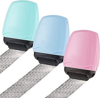 RosewineC 3 Pack Identity Theft Prevention Stamp Identity Guard Roller Stamp Wide Rolling Security Stamp(Blue,Green,Pink)
