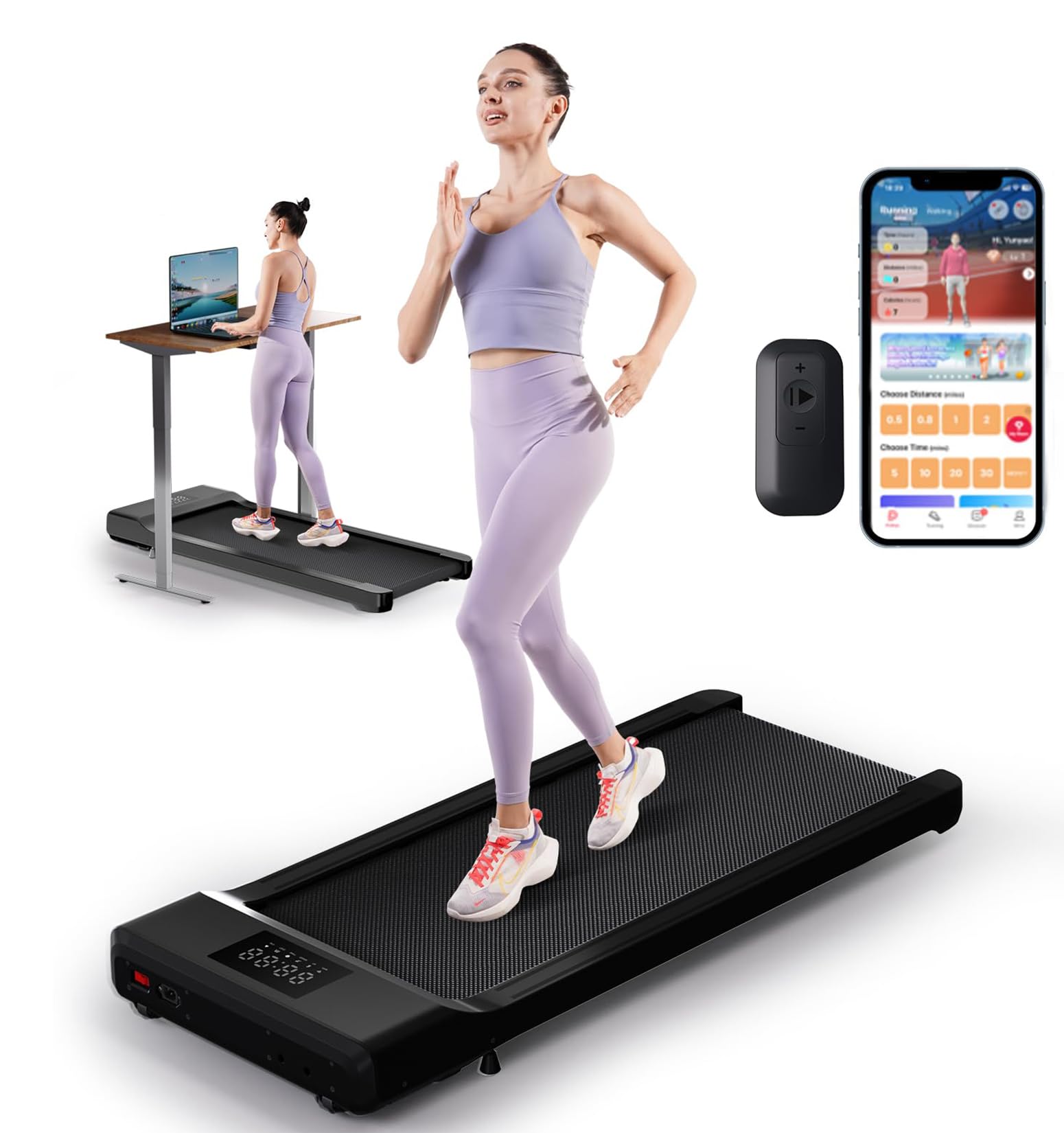 DeerRun Walking Pad 2 in 1 Under Desk Treadmill, 2.5HP Low Noise Walking Pad Running Jogging Machine with Remote Control for Home Office, Lightweight Portable Desk Treadmill Installation Free