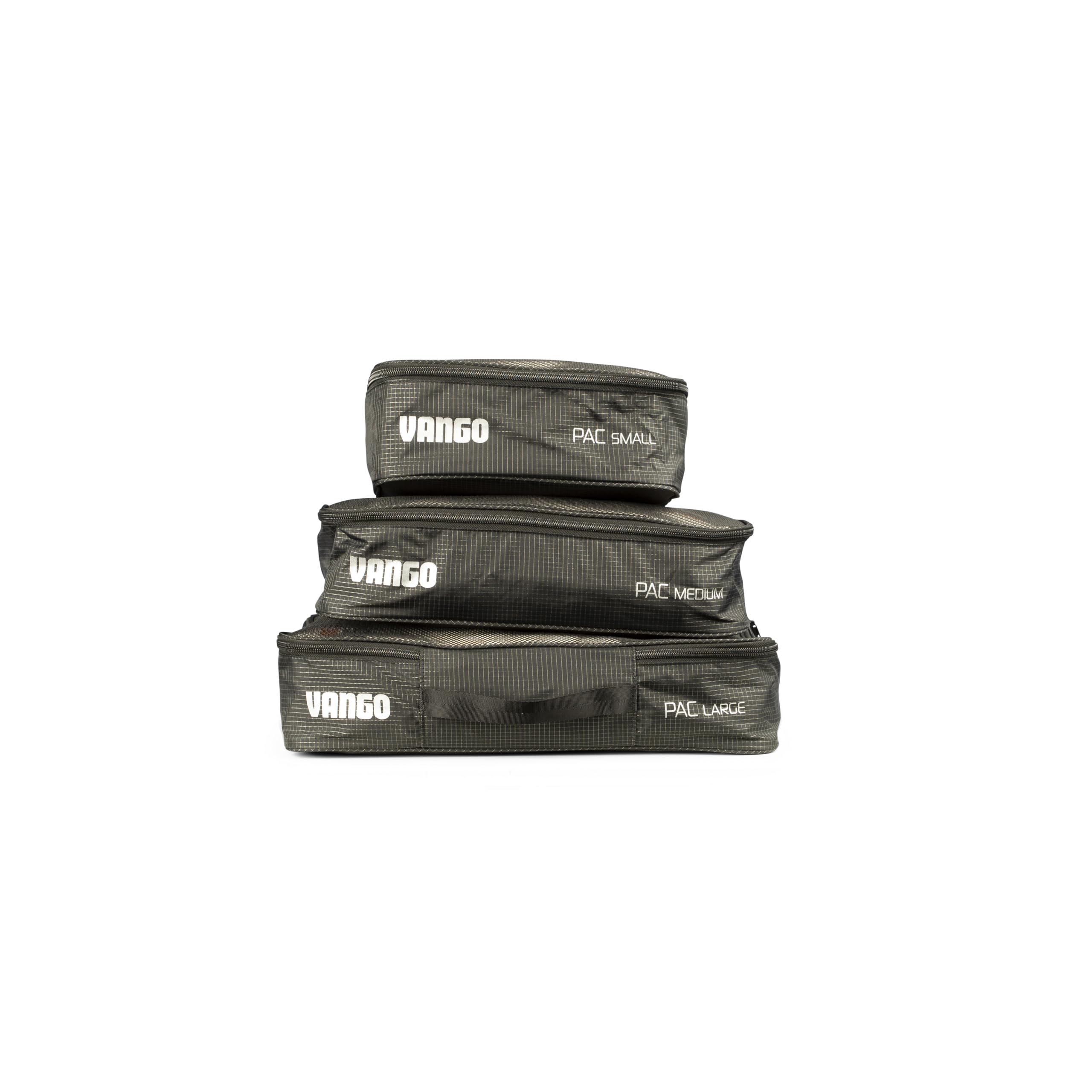 Vango Pac Cubes Packing Set – 3-Piece Camping Storage & Travel Organiser Bags, Lightweight 200D Ripstop Nylon, Small Medium Large Compression Cubes (Black)