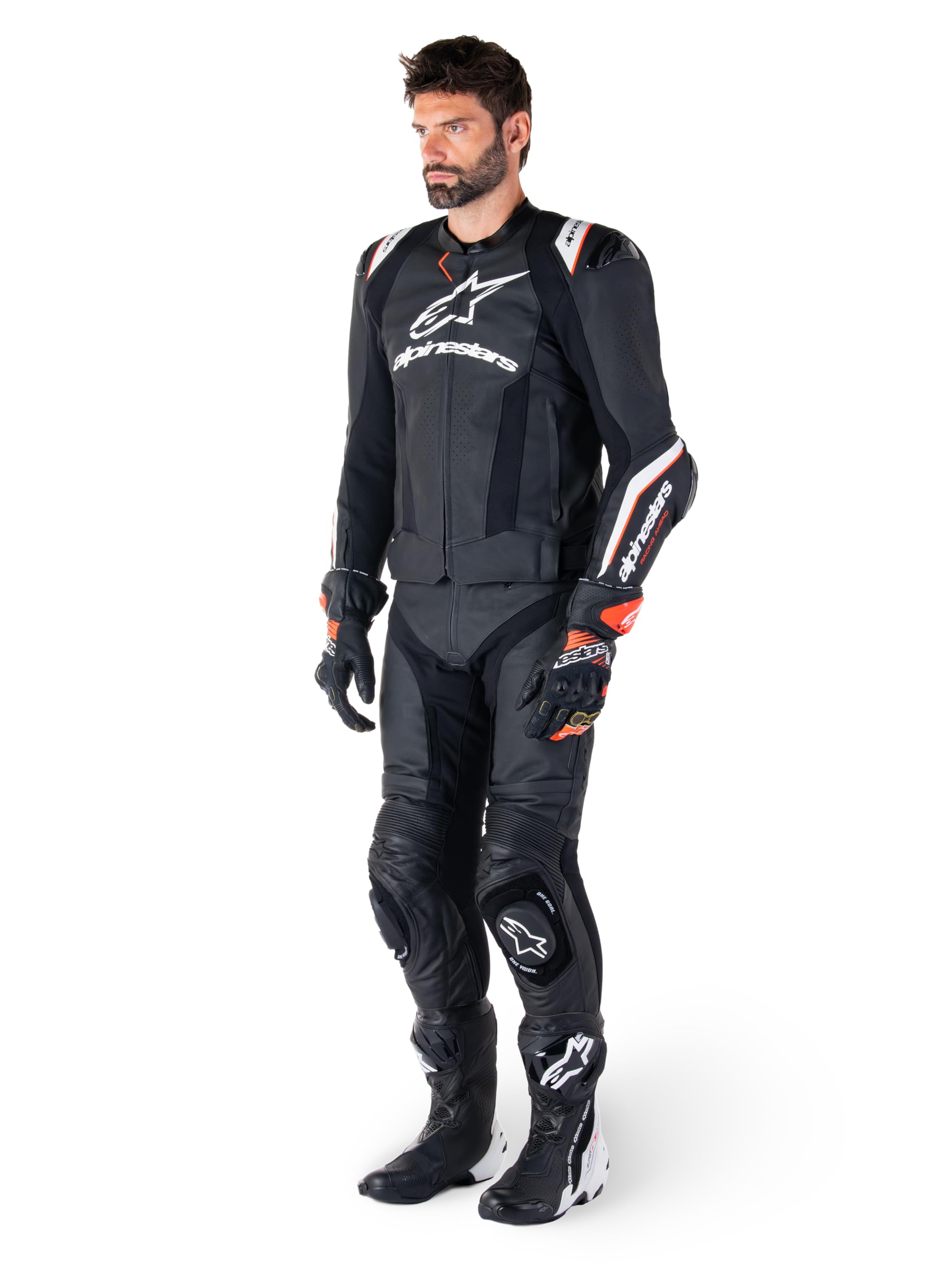 Alpinestars Missile Ignition V3 perforierte Motorrad Lederjacke, schwarz/weiß, 52