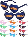 Saysurey 12 Pack Mahjong Sunglasses Bulk Heart Shaped Transparent Glasses MAHJ Party Favors Colorful Glasses for Man Woman Mahjong Lover MAHJ Party Decorations Supplies Mah Jong Lovers Gifts