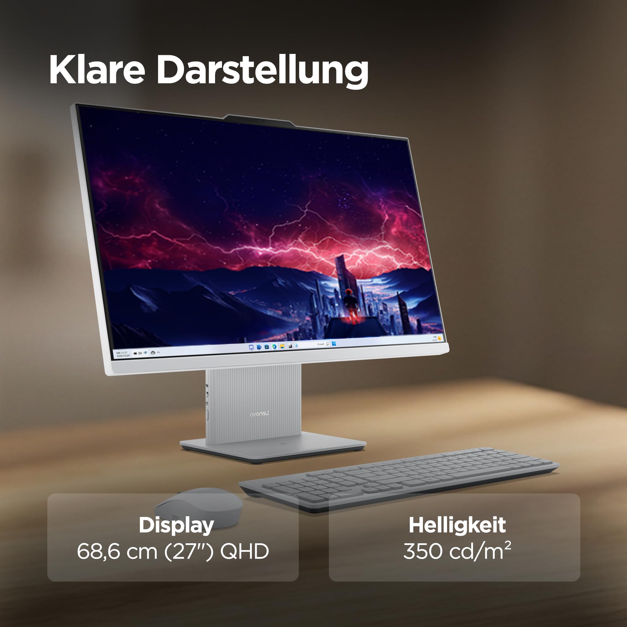 Lenovo IdeaCentre All-In-One PC | 27" QHD Display | Intel Core 9 270H | 32GB RAM | 1TB SSD | Integrierte Intel Grafik | Windows 11 | Inkl. Maus und Tastatur | Cloud Grau | 3 Monate Premium Care