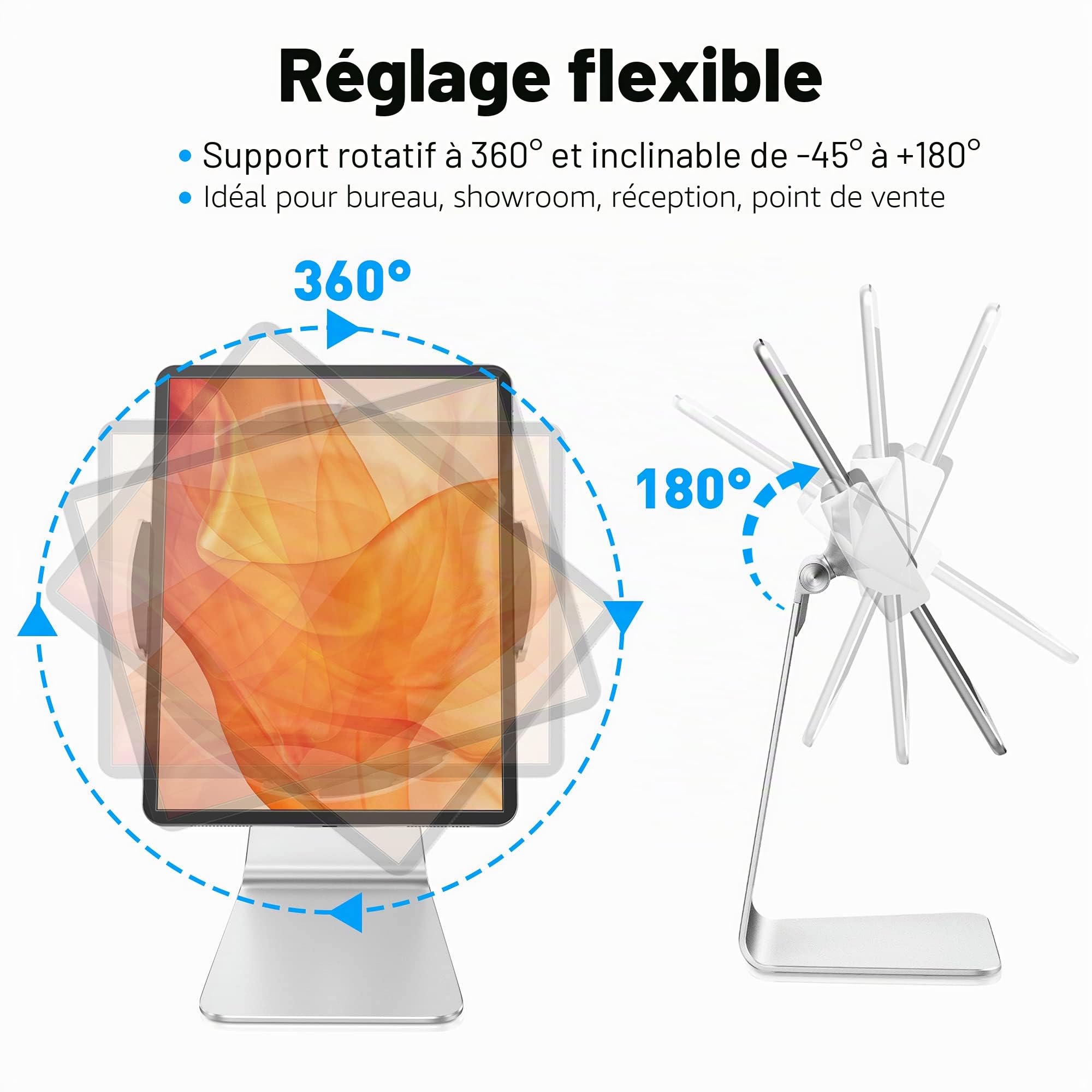 AboveTEK, élégant Support en Aluminium pour iPad Pro. Pivotant pour iPad Air/Mini kiosque POS. Deux Supports de Maintien 6"~13". Support interactif pour Tablette iOS/Android