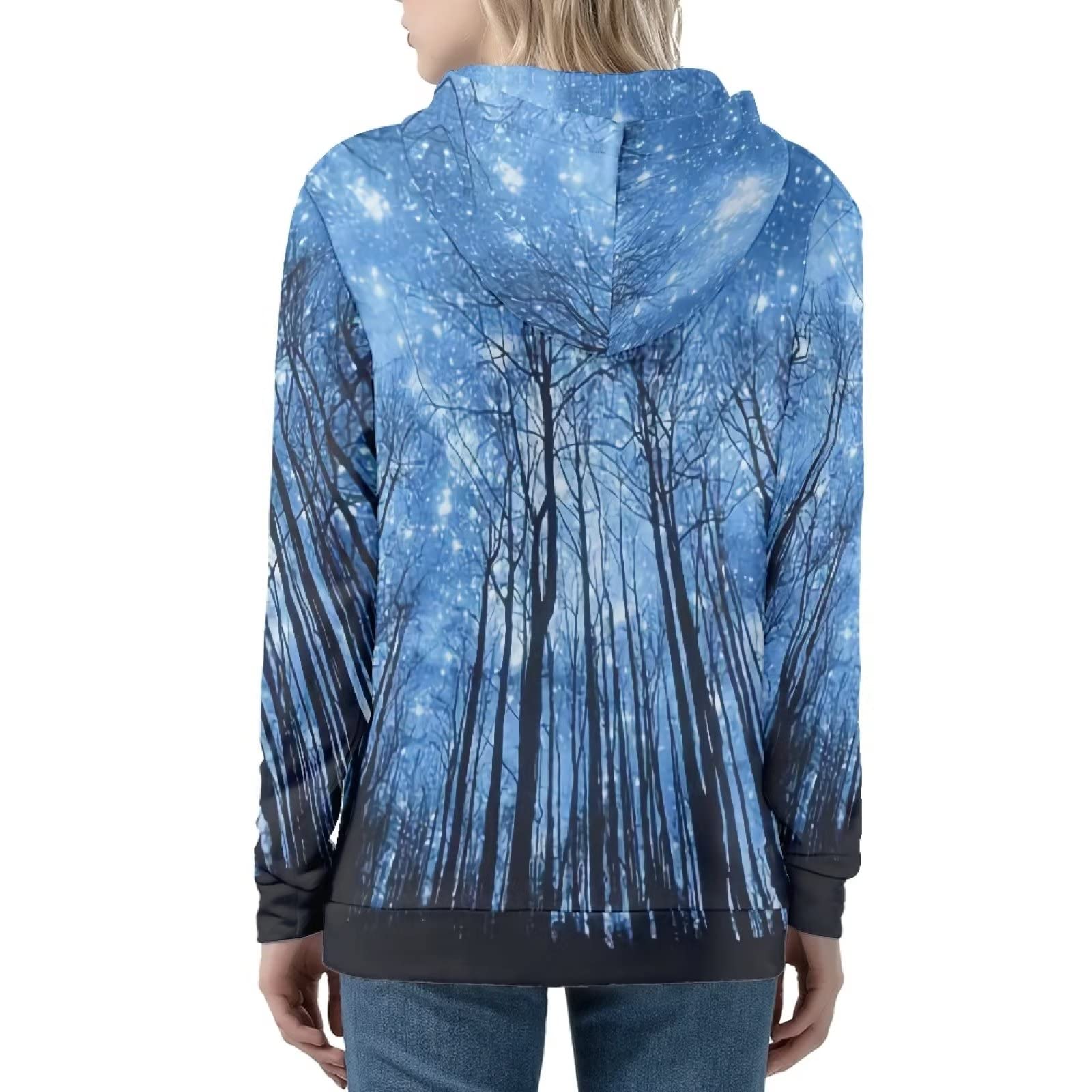 Xoenoiee Stampa 3d Donne Zip Up Felpe Felpa Giacca Manica Lunga Camicie Streetwear Pullover Top Con Tasca, Foresta Silhouette cielo stellato, S