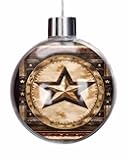 Christmas Ball Ornaments, Vintage Brown Star Western Christmas Balls Clear Plastic Fillable, Country Wooden Hanging Ornament Xmas Tree Balls for Home Party Decorations 3.5Inch