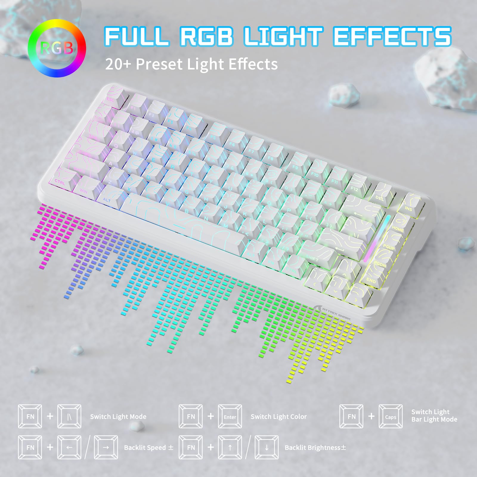 ATTACK SHARK X82PRO HE 75% Wireless Rapid Trigger Klawiatura do gier, Klawiatura z Hall Magnetic Switch z Regulowanym Wyzwalaniem RT 0,01mm, 8KHz, Hot-Swap, RGB, dla PC Gamers (Biały Kontur)