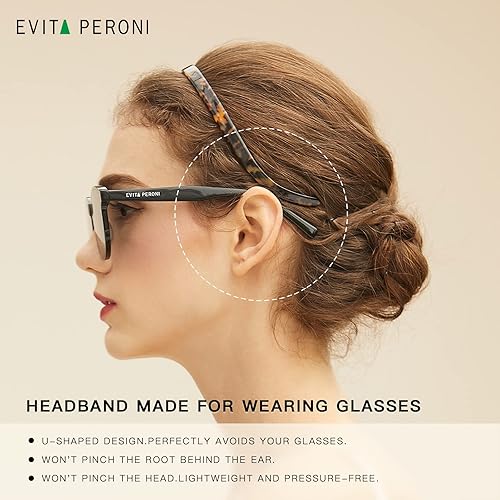 Miniatura 6 de EVITA PERONI Diadema para el cabello, 2 diademas de resina para mujer, presión cómoda, diseñada para material de gafas, embalaje de lujo, tortuga y
