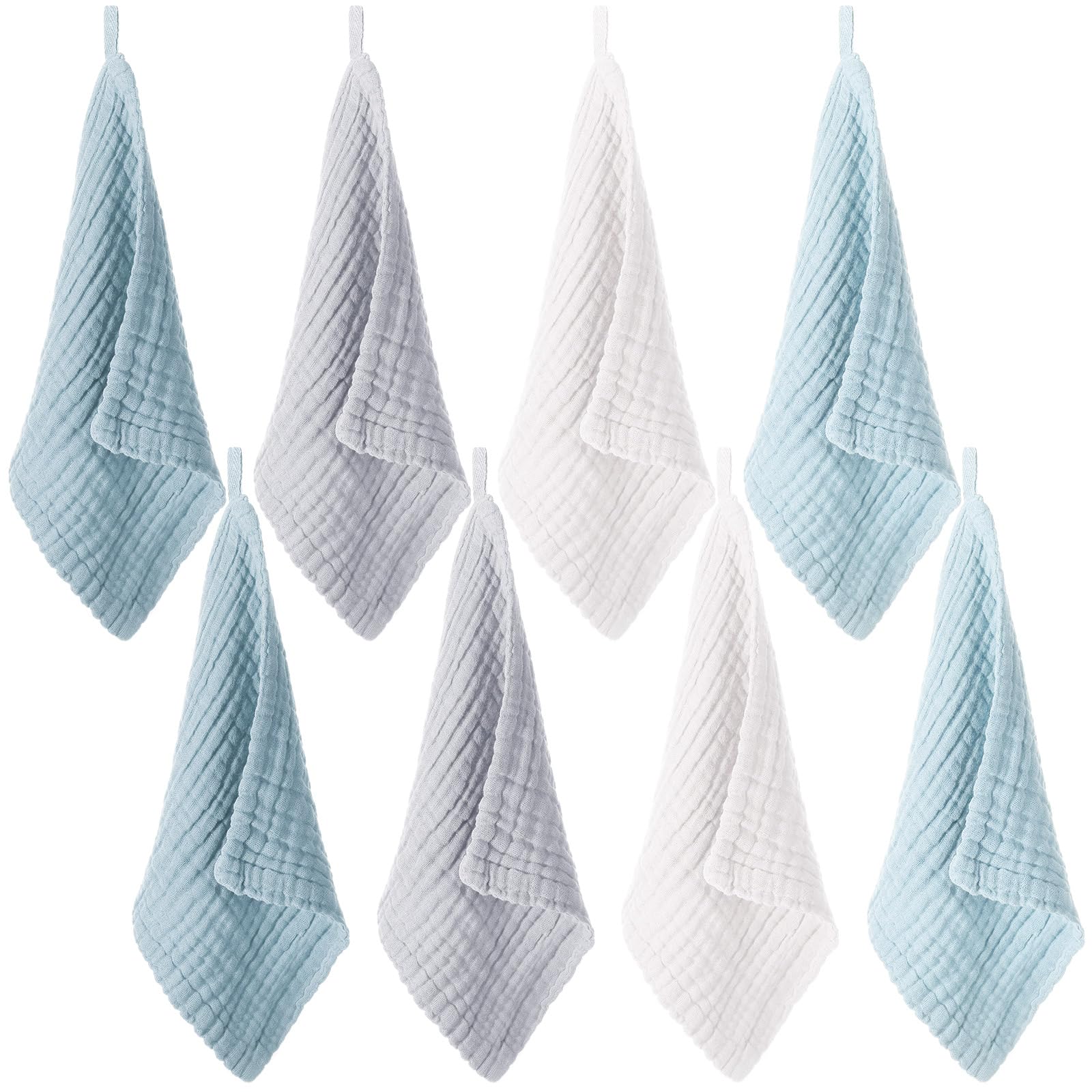 SmoothNovelty 8 Pcs Baby Washcloths for Newborn 12 x 12 Inch Muslin Face Towels Cotton Absorbent for Delicate Skin Soft Muslin Cloth Reusable Baby