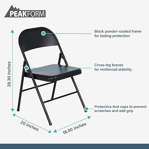 Miniatura 3 de Silla plegable de acero con soportes de pierna cruzada y tapas para los pies para salas de estudio, conferencias y uso de oficina, color negro,