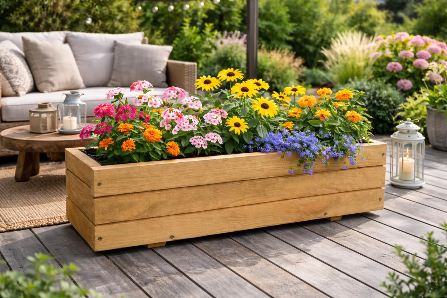 FKL DESIGN Home Deco Jardinière en Bois pour Jardin, terrasse, Rebord de fenêtre entièrement assemblée D6 chêne (Longueur 60 cm)