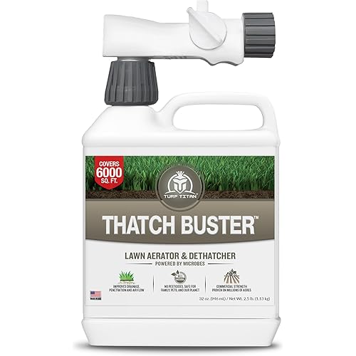 Turf Titan Thatch Buster Liquid Lawn Aerator and Dethatcher (32 oz) with Hose End Sprayer – Liquid Soil Loosener for Compacted & Clay Lawns – Improves Drainage & Root Growth – Covers 6,000 Sq Ft