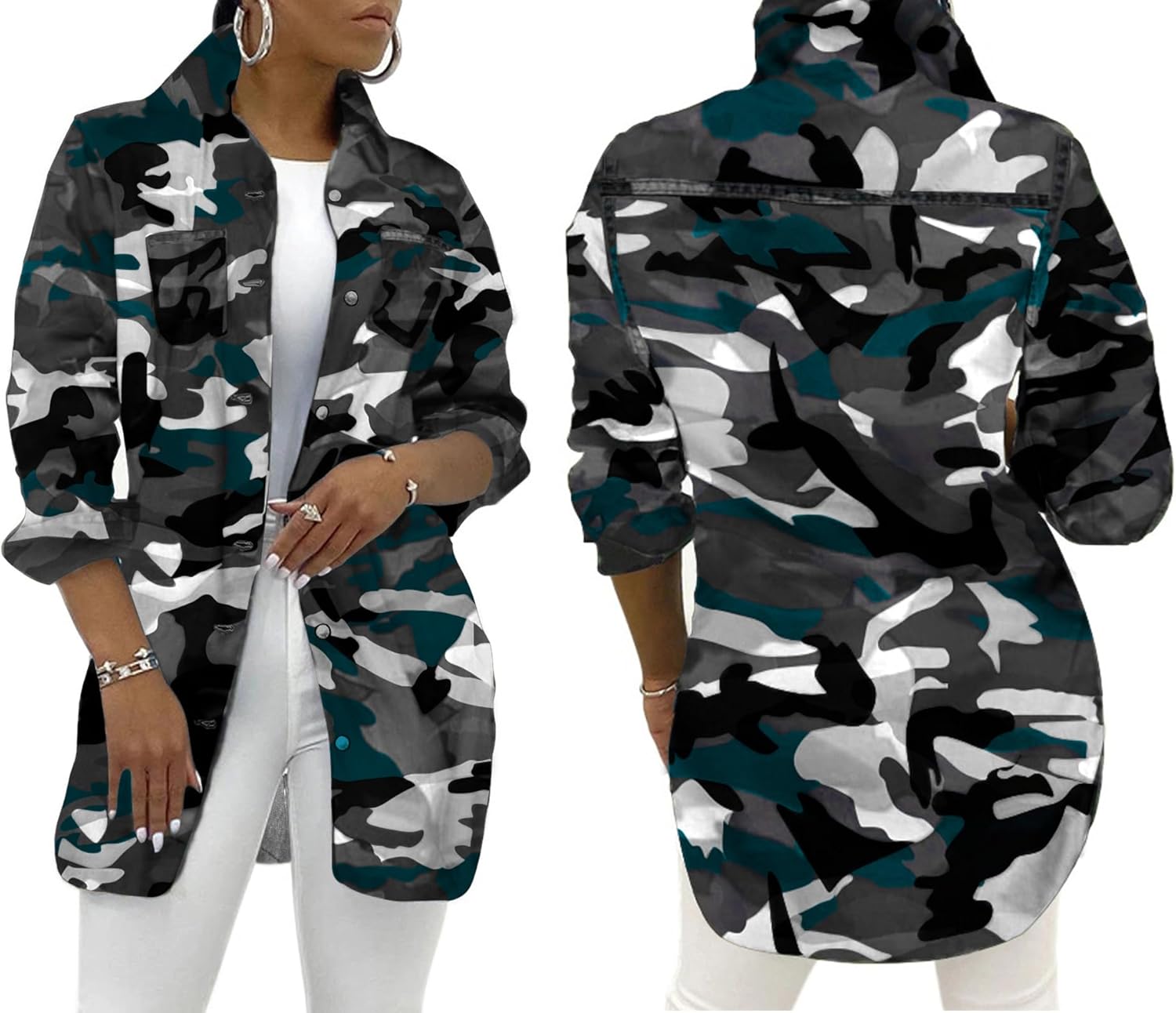 SeNight Women's Jean Jacket Long Sleeve Classic Distressed Fray Hem Tassels Denim Trucker Jackets - Image 4