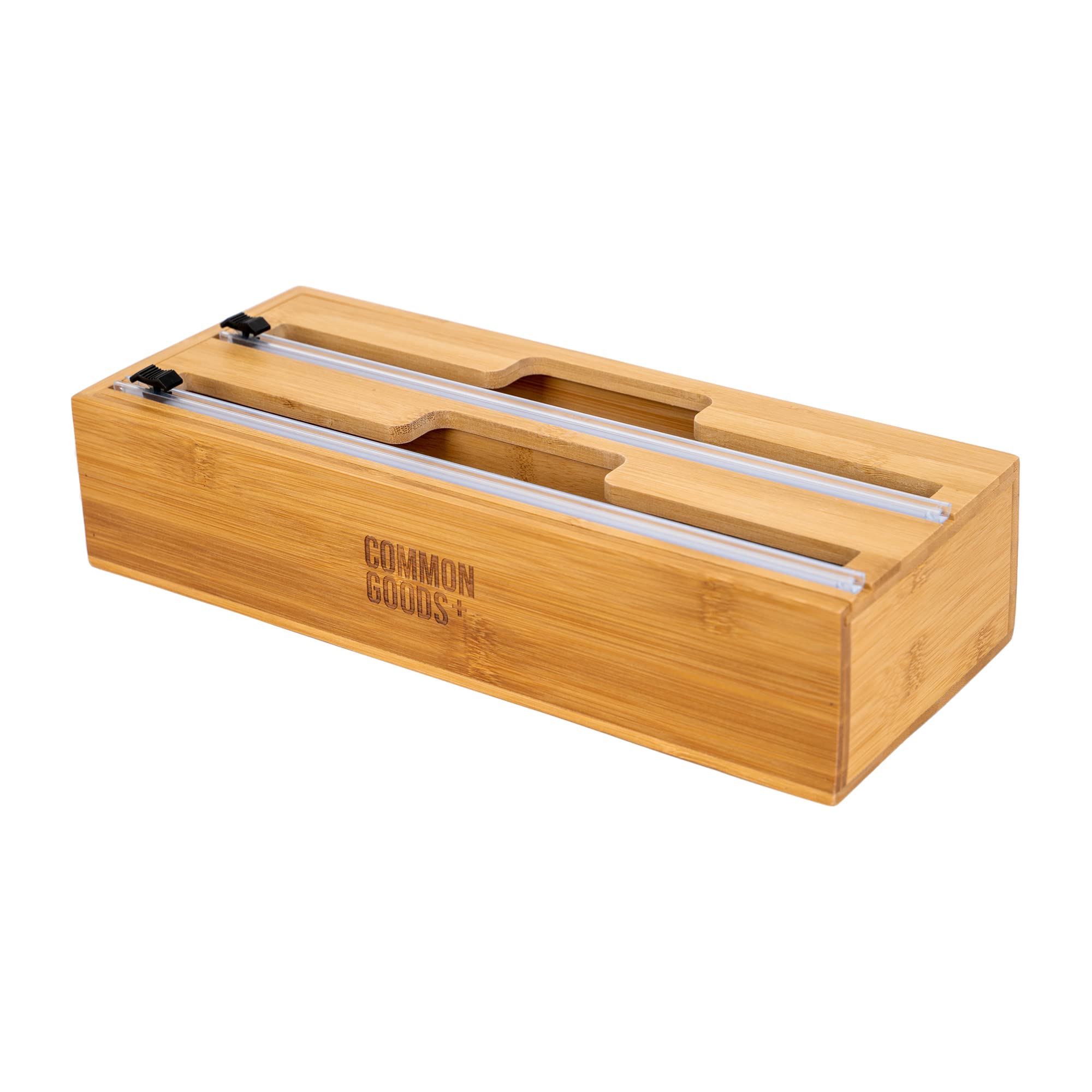 2 Stück Bambus Folien-Organizer Mit Cutter – Für Große Rollen Bis 914 M, 38x16x16 Cm