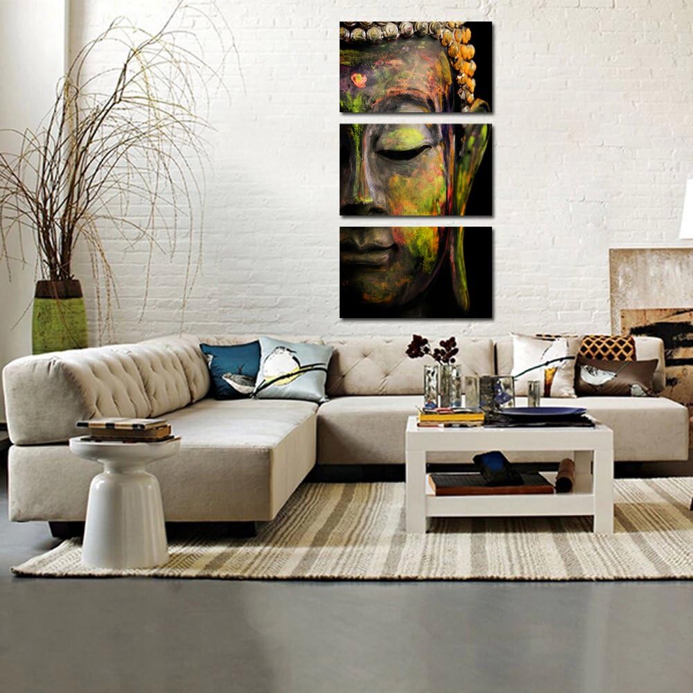 KREATIVE ARTS - Modern Buddha Head Portrait Painting Printed On Canvas Religion Wall Art Triptych Canvas Painting Home Decoration Wall Murals Ready to Hang