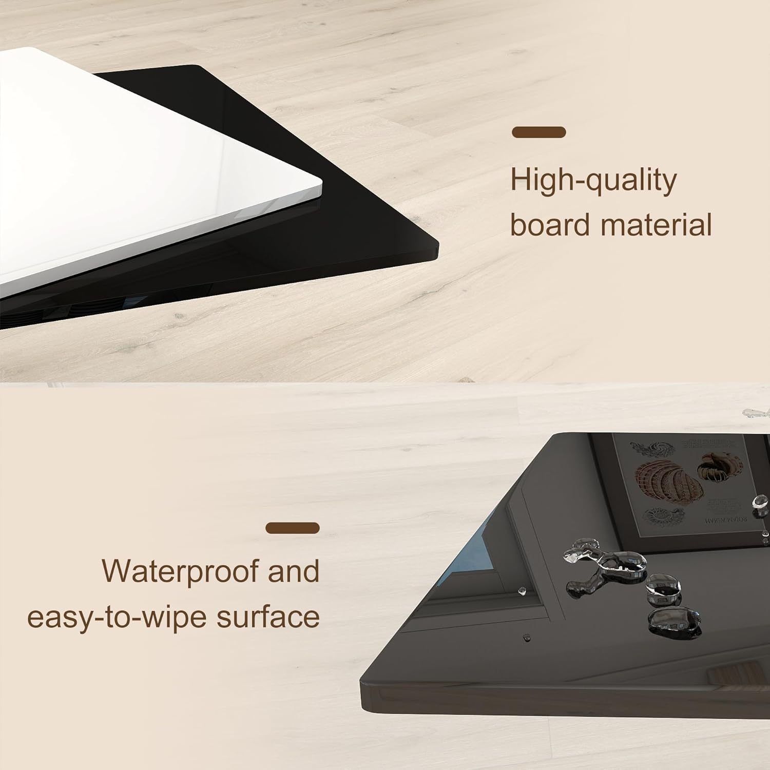 47" High Gloss Console Table with Hidden Side Storage Cabinets, Adjustable Shelves, Modern Black Entryway Sofa Table for Behind The Couch, Living Room, Hallway, Black