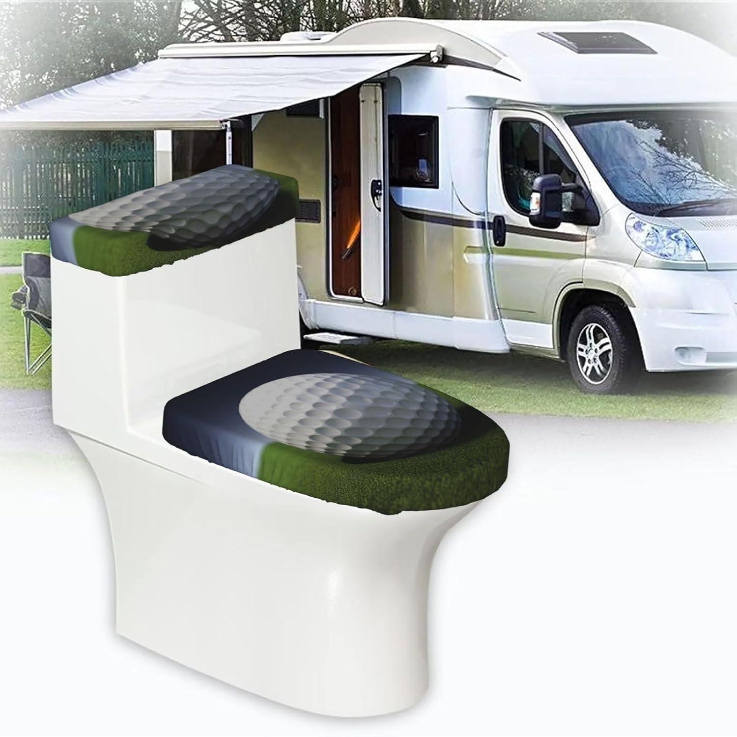 Golf Ball Toilet Tank Cover And Toilet Lid Cover Set Stretch Bathroom Toilet Lid Seat Cover