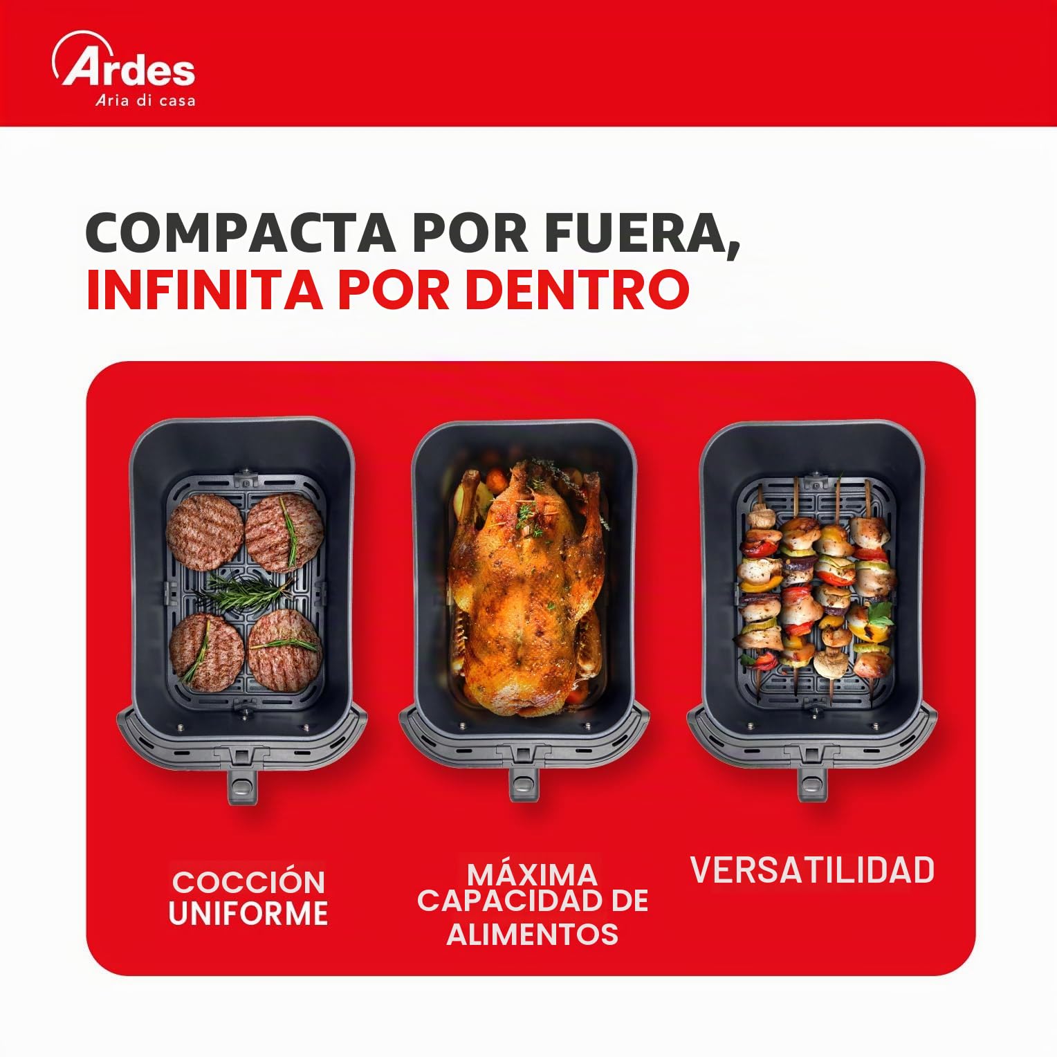 Ardes FRIGGISANA INFINITY 5L Freidora de Aire Slim XL 5L con Pantalla Digital Táctil, Temporizador 60’, 5 Programas y Cavidad Súper Profunda Antiadherente