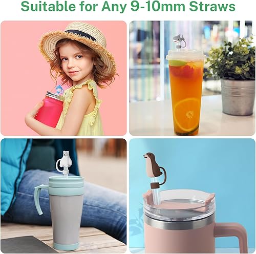 Miniatura 5 de VVAYHUA Stanley - Juego de 4 fundas de paja para Stanley, paquete de 4 fundas de silicona compatibles con vasos Stanley de 30 y 40 onzas, puntas de