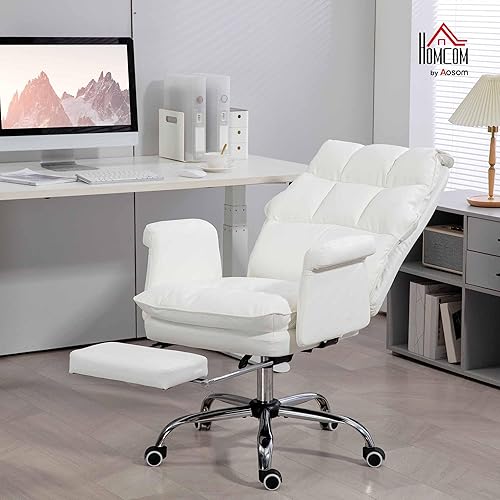 Miniatura 2 de HOMCOM Silla de oficina ejecutiva, silla de escritorio ergonómica de piel sintética con reposapiés, silla reclinable y giratoria, color blanco