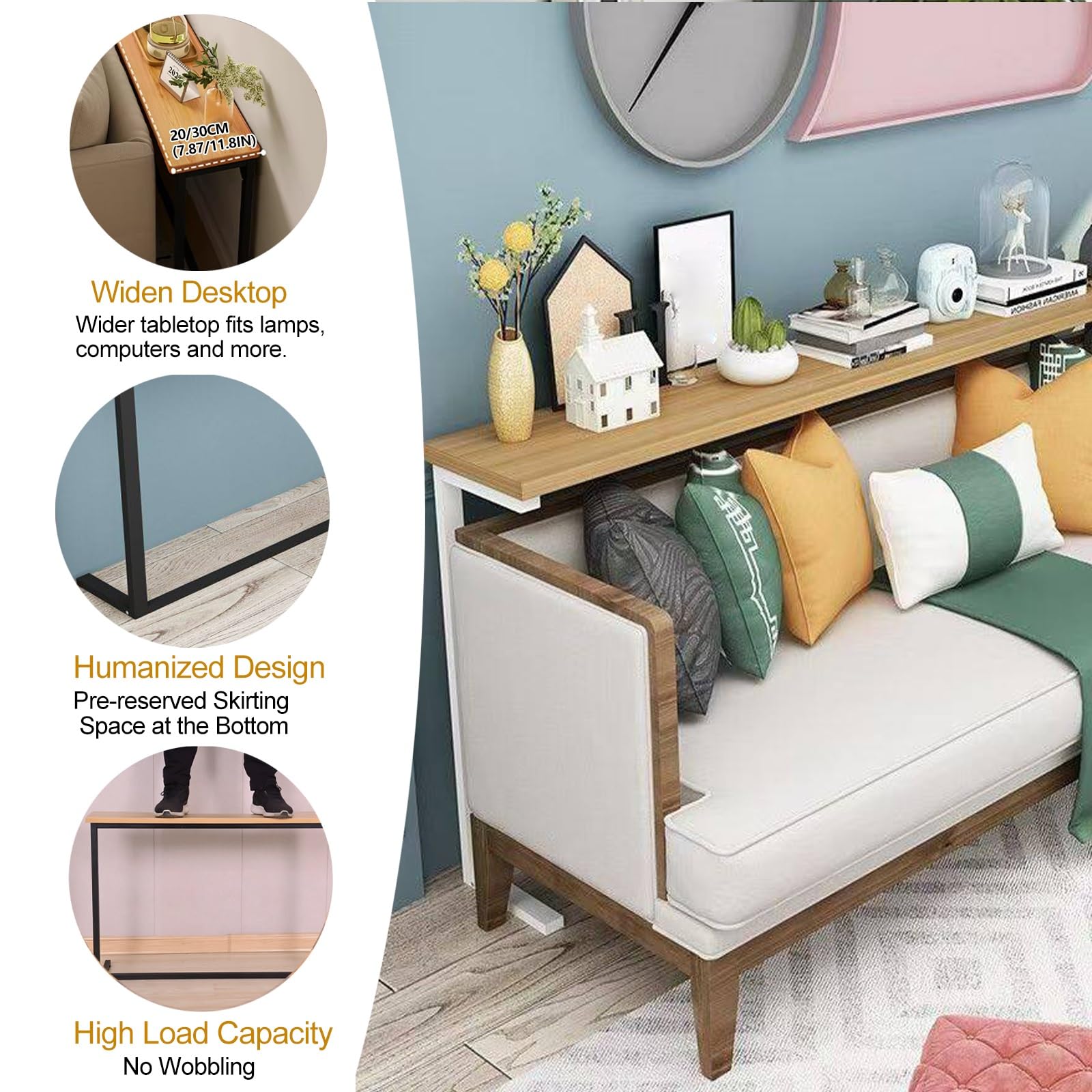 Mesa de sofá estrecha negra detrás del sofá, 47.2 pulgadas de largo x 5.9 pulgadas de ancho x 35.4 pulgadas de alto, mesa auxiliar delgada para cama/sala de estar, perfecta para llenar espacios vacíos