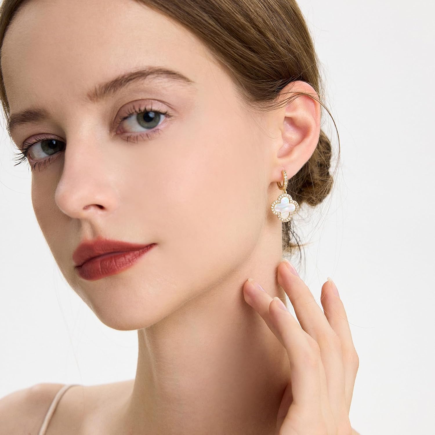 CoBi Clover Earrings for Women 18K Gold Plated Four Leaf Clover Hoop Earrings Simple Lucky Drop Dangle Earring Gifts for Women Birthday Christmas Anniversary Simple Jewelry - Image 4