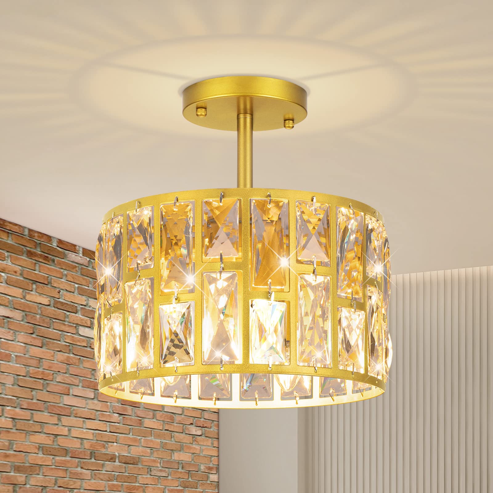 Crystal Round Semi Flush Mount Ceiling Light 