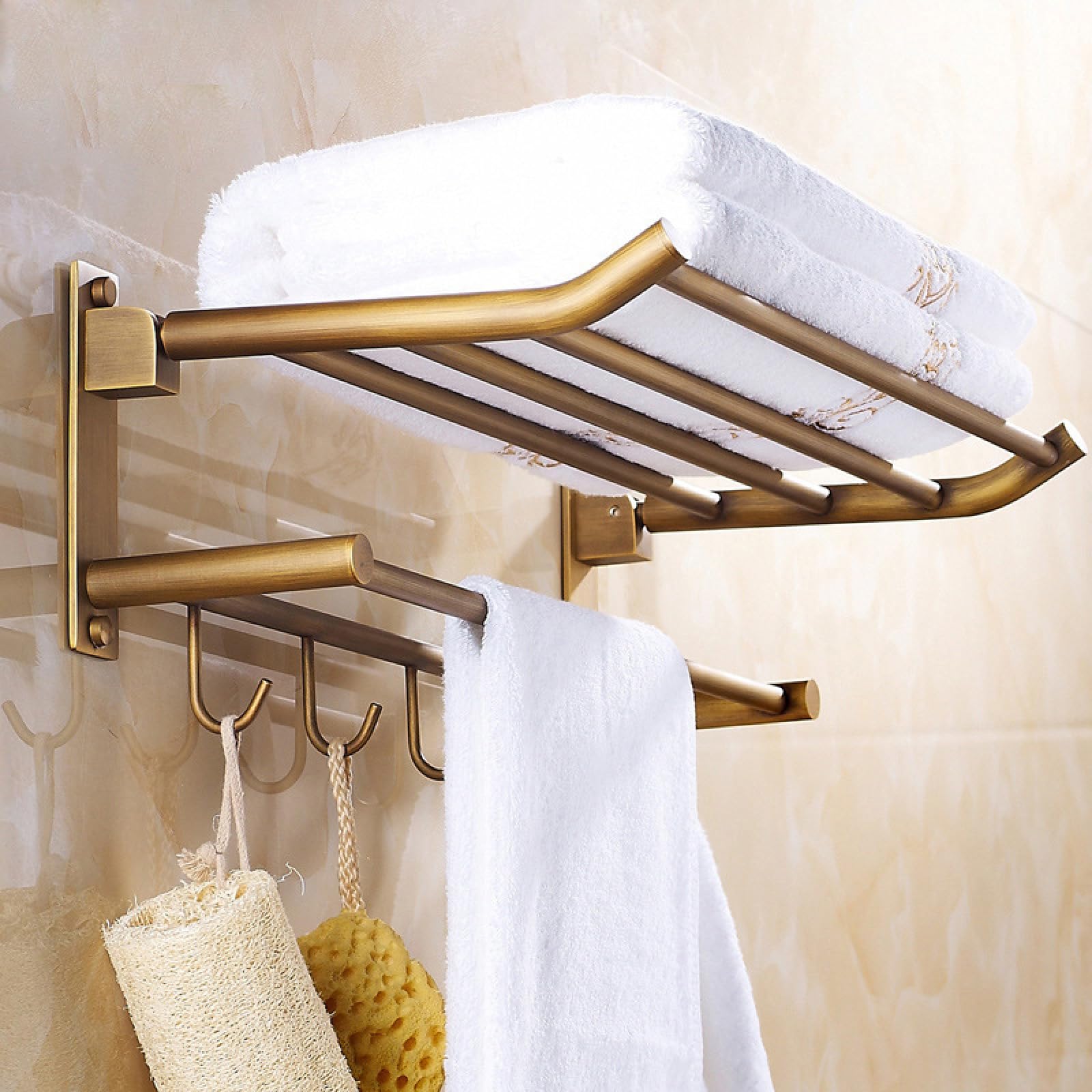 All-Copper European-Style Antique Bathroom Storage Hangers, Removable Bath Towel Rack